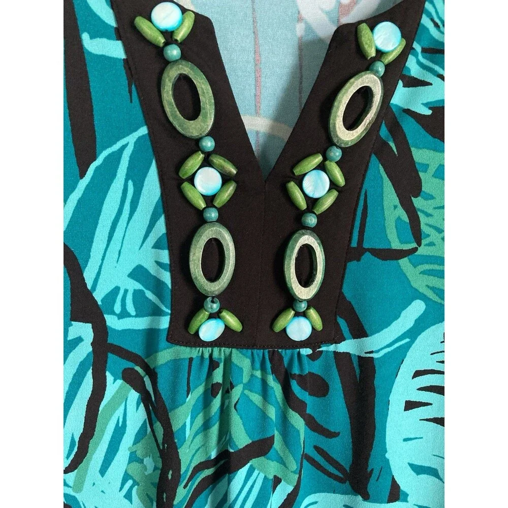 Ruby Rd. Dress Shift PL Floral Blue Green Embellished V-Neck Excellent Condition